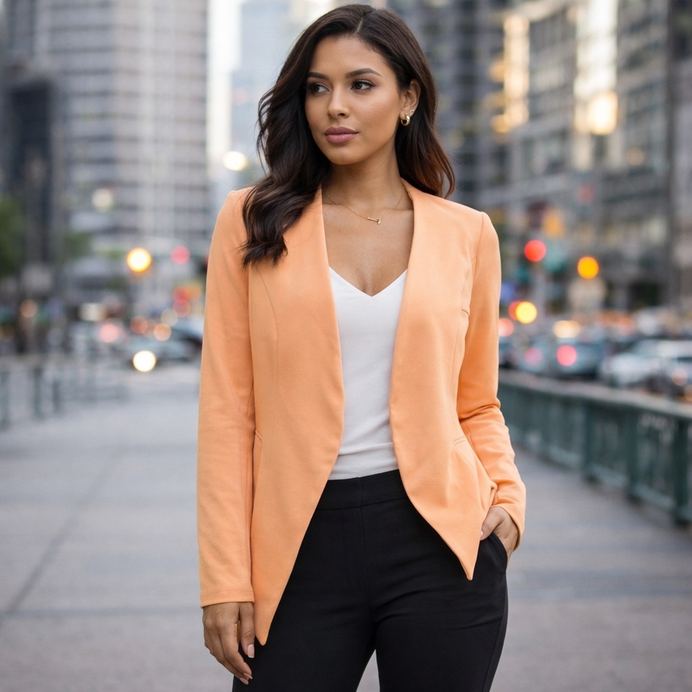 BCBGeneration Peach Open Front Blazer Assymetrical Lightweight Tailored Career